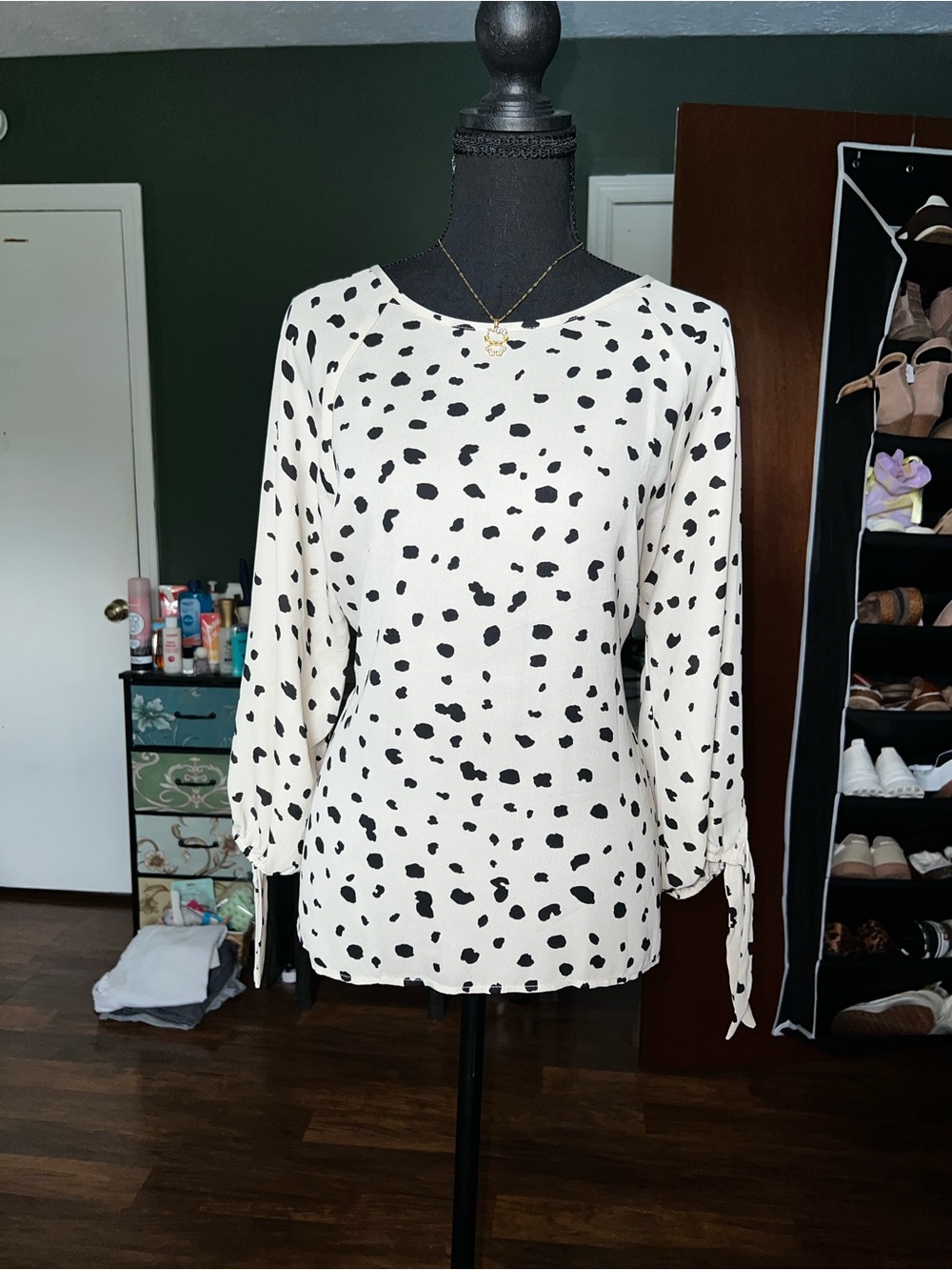 Papermoon White Blouse with Black Polka Dot Print
